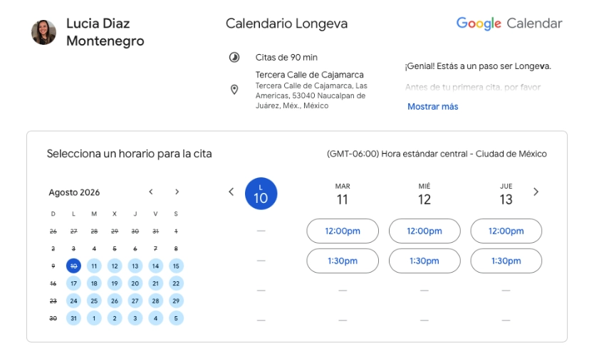 Vista previa del calendario de disponibilidad
